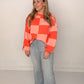 Modern Groove Checkered Sweater, Orange Apricot