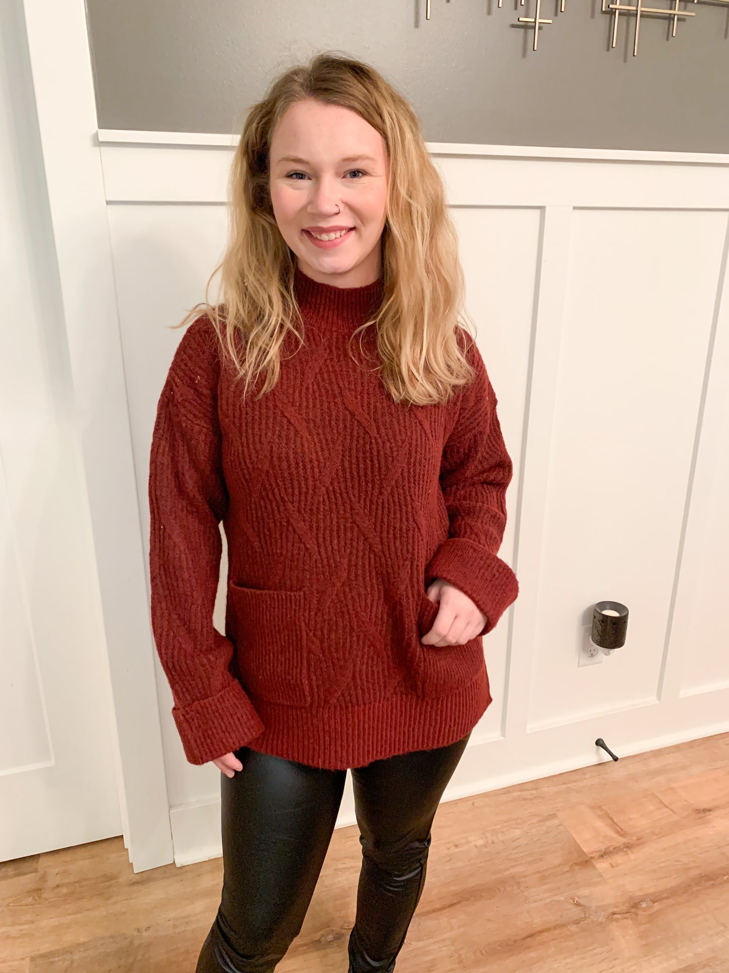 Jovi Super Soft Pocket Front Knit Sweater, Merlot
