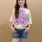 Conleigh Short Sleeve Embroidered Flower Patch Boxy Top, Cream