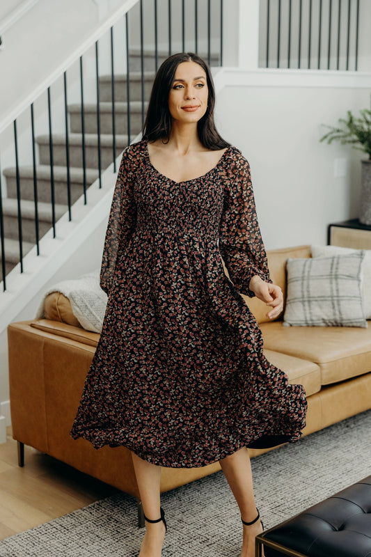 Greer Long Sleeve Floral Midi Dress, Vintage Belle