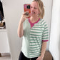 Neva Striped Color Block Half Sleeve Top, Dark Mint