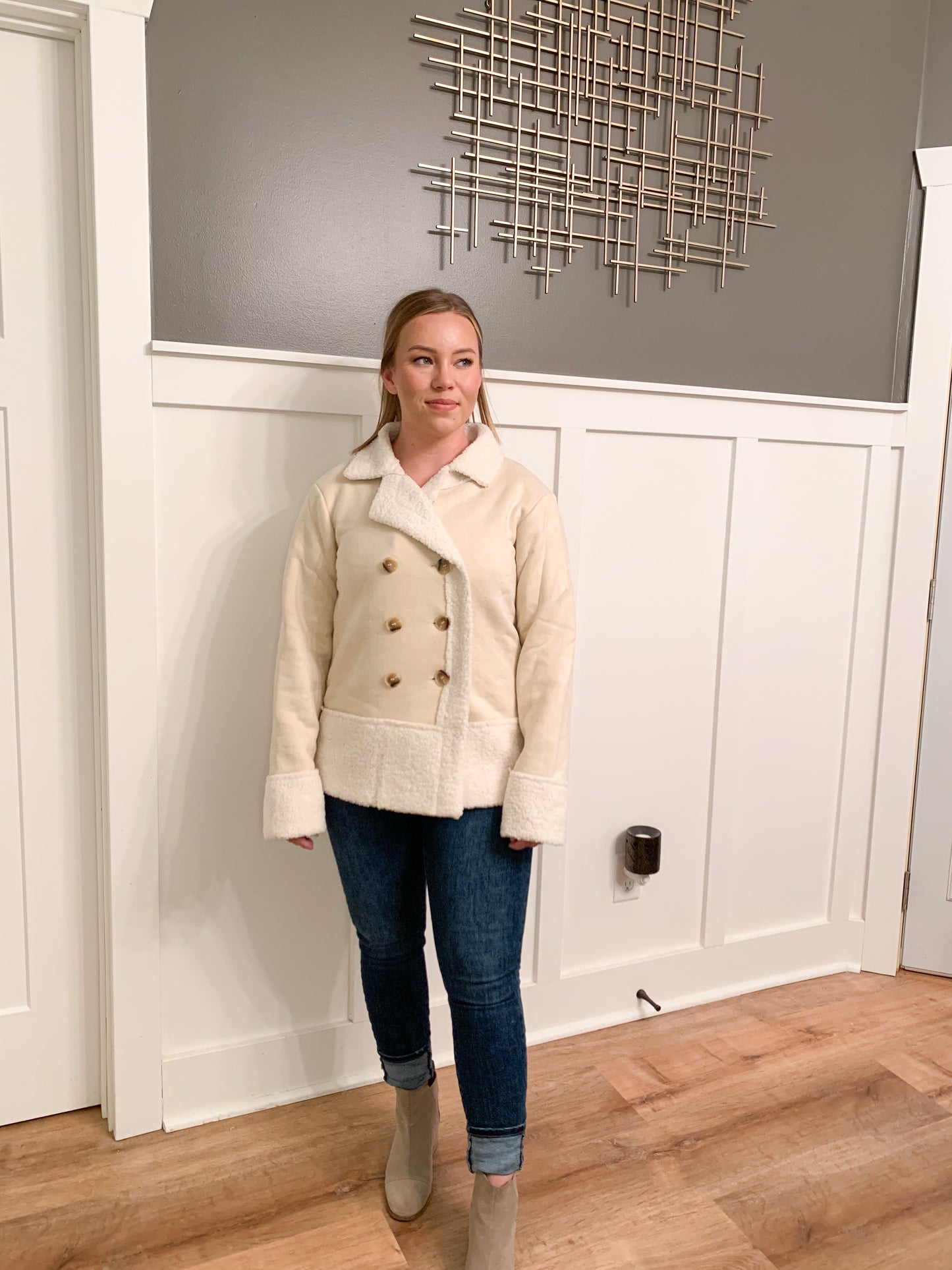 Warmin' Up Suede Button Up Coat, Beige