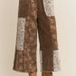 Bennie Floral Wide Leg Pants w/ Patchwork, Brown