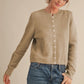Marlee Round Neck Knit Button Up Sweater, Mocha