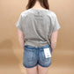 Eden Round Neck Mineral Wash Back Seam Detail Short Sleeve Top, Grey