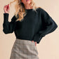 Regina Pullover Cropped Boxy Sweater, Black