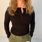Basic Henley Long Sleeve Top, Black