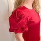 Avery Satin Fall Drape Sleeve Detail Blouse, Ruby