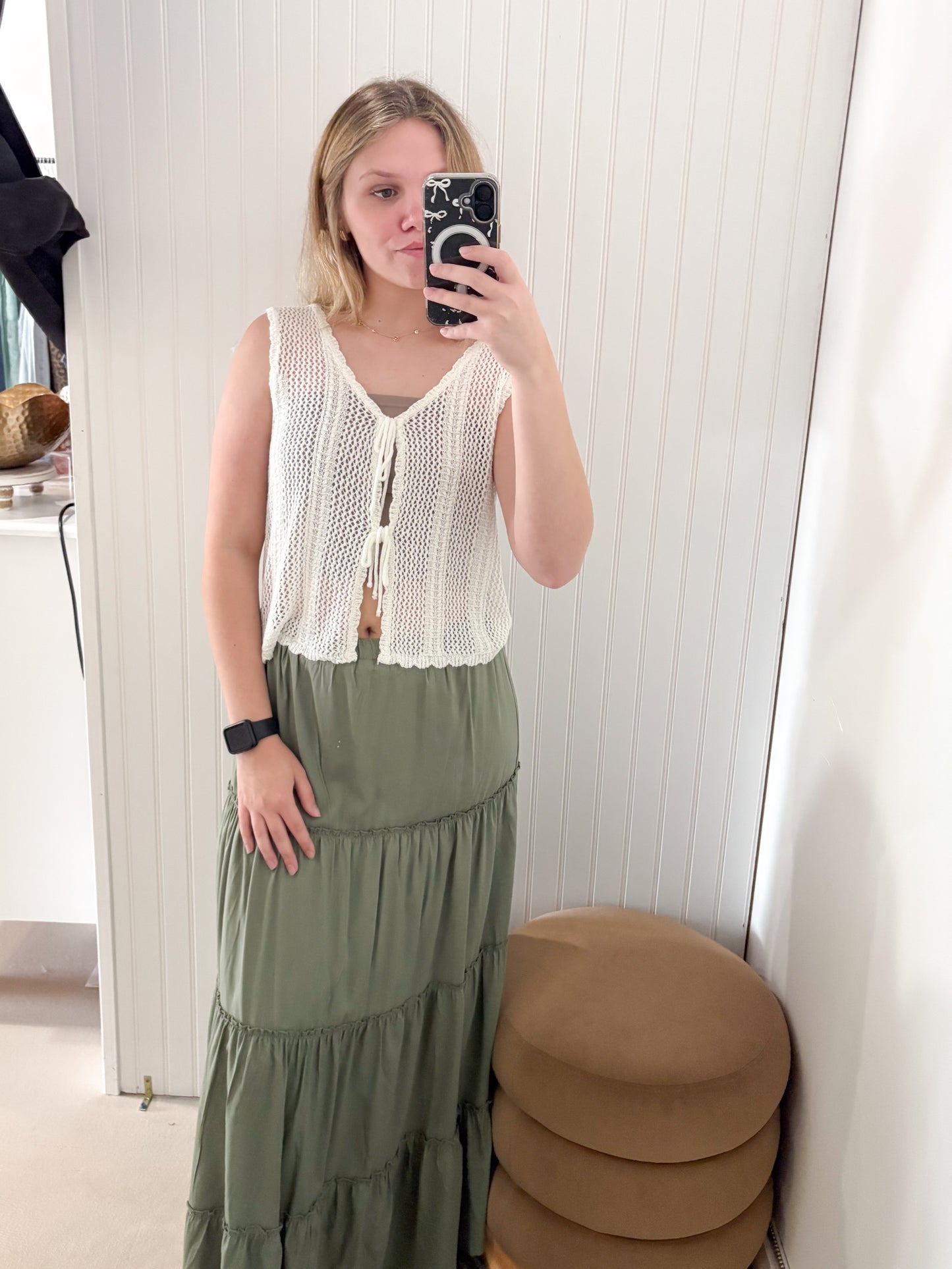 Stella Tiered Maxi Skirt, Lt Olive