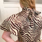 Zebra Mock Neck Puff Sleeve Blouse, Chocolate