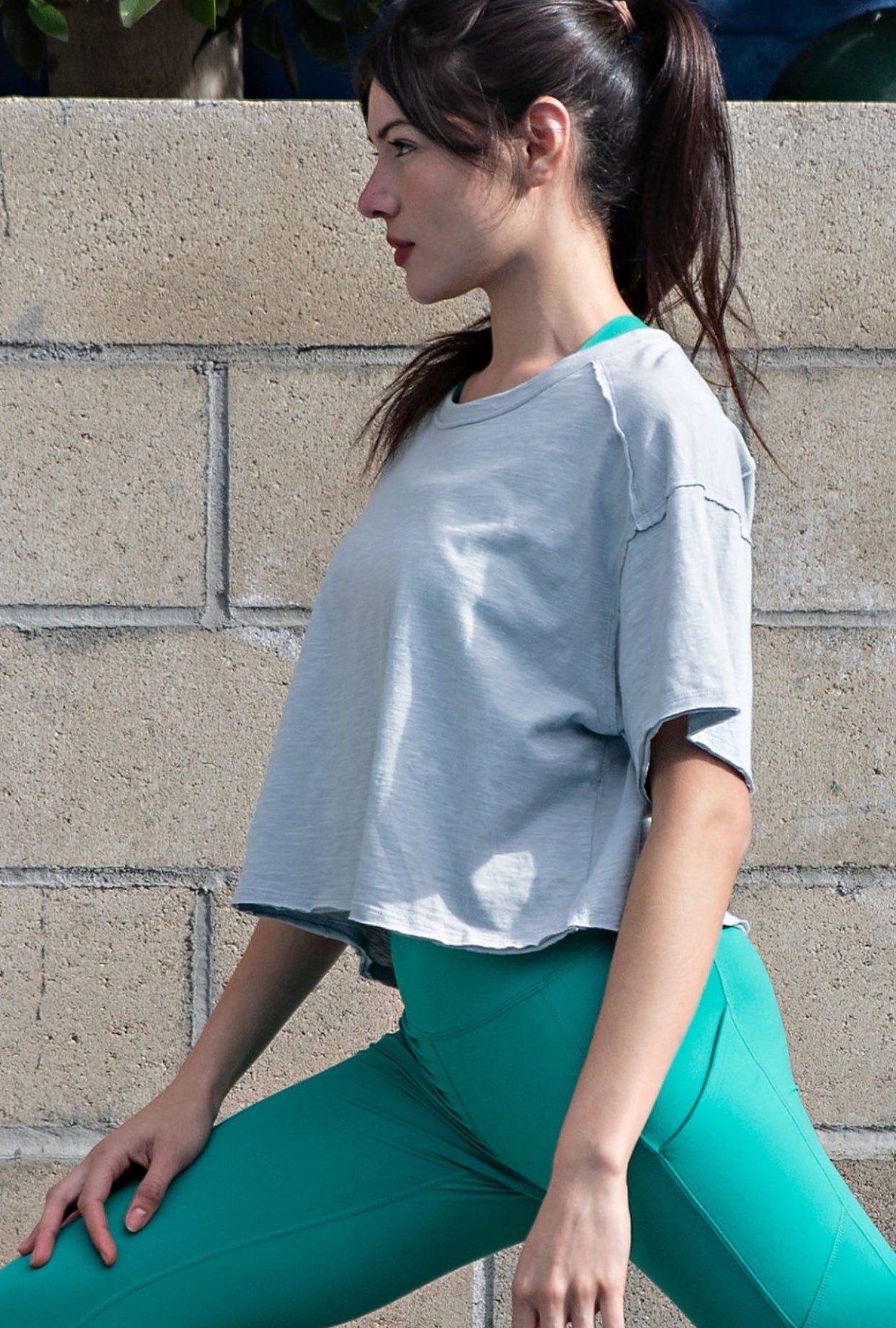 Rizzo Cotton Slub Cropped Tee, Light Grey