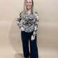Lucille Floral Patchwork Print Mesh Long Sleeve Top, Beige Olive