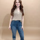 Belle Split Neck Short Sleeve Knit Pullover, Light Khaki