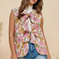 Kami Floral Quilted Vest w/ Bow Ties, Pink / Yellow