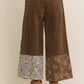 Bennie Floral Wide Leg Pants w/ Patchwork, Brown