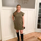Margo T-Shirt Dress with Studded Sleeves, Olive