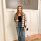 Marley Brushed Plaid Crop Shacket, Taupe/Olive