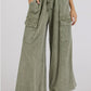 Lillian Washed French Terry Wide Leg Cargo Pants, Olive