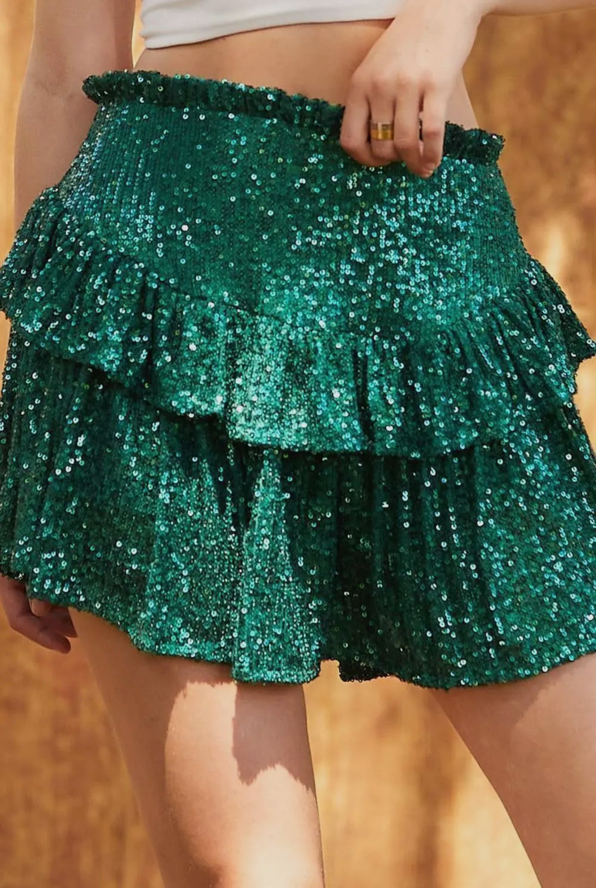 Kate Ruffle Sequin Skort, Hunter Green