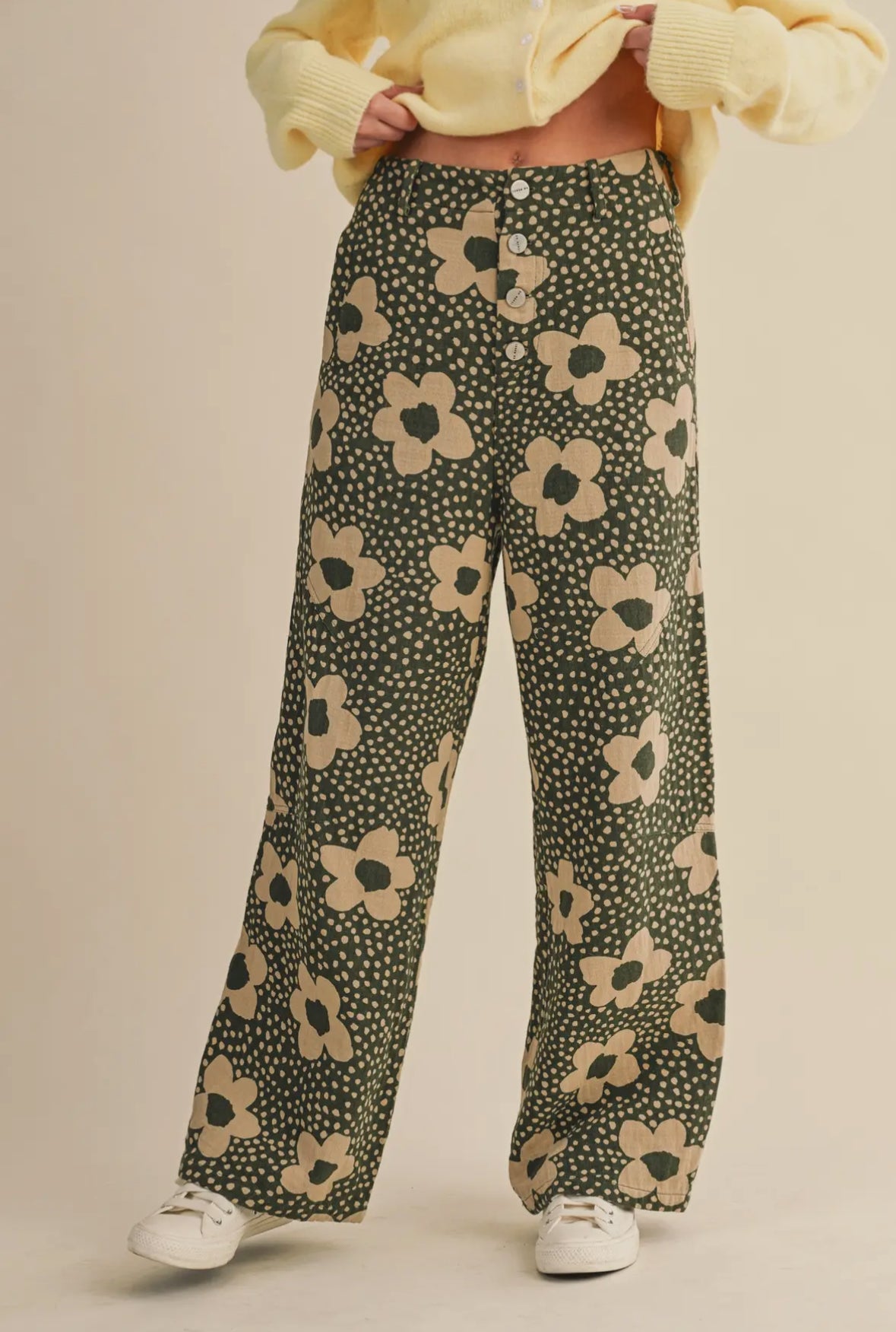 Demi Floral Print Highwaisted Pants, Olive