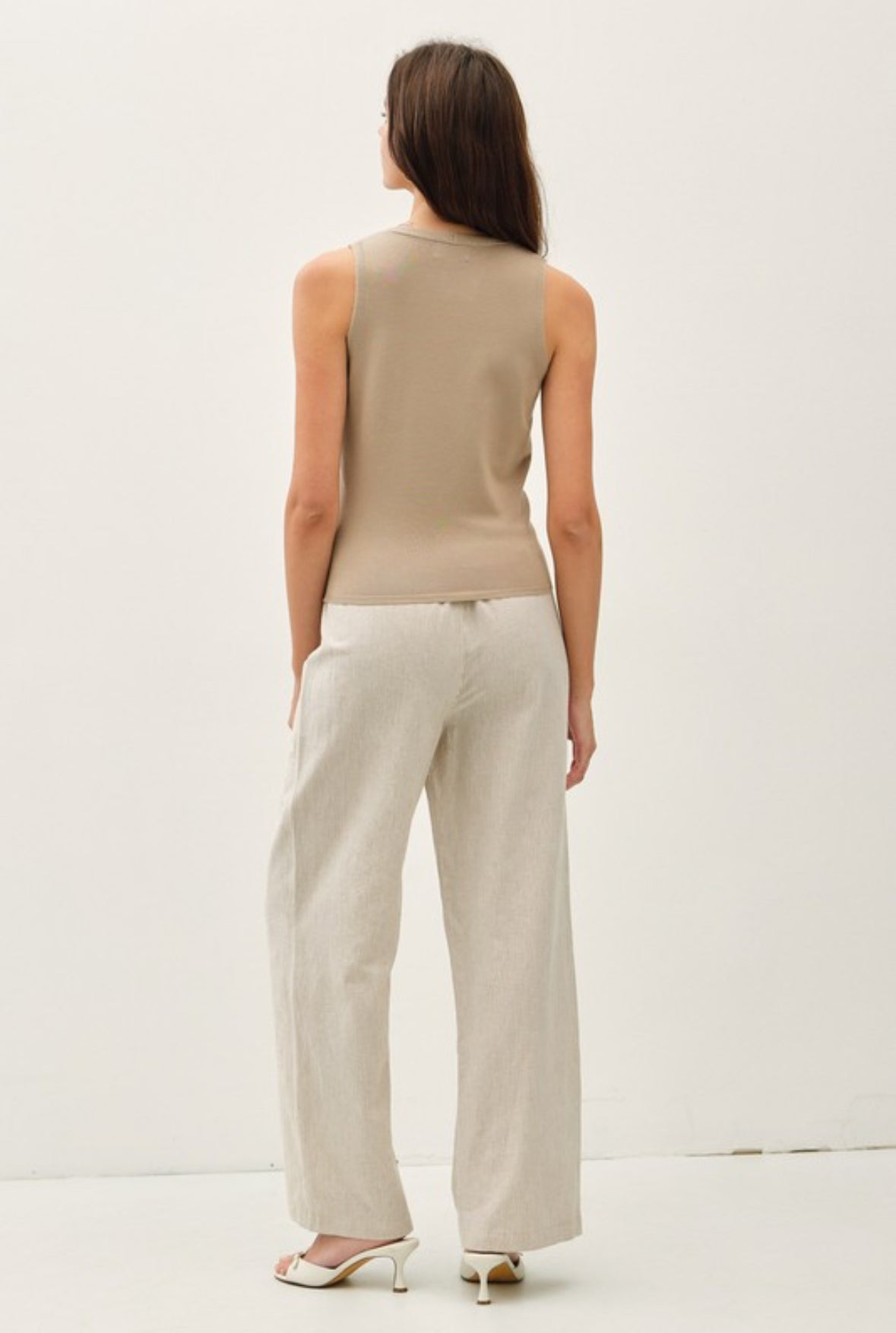 Lillian V-Neck Classic Knit Tank Top, Mocha
