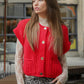 Amelia Oversized Button Down Knit Sweater Vest, Red