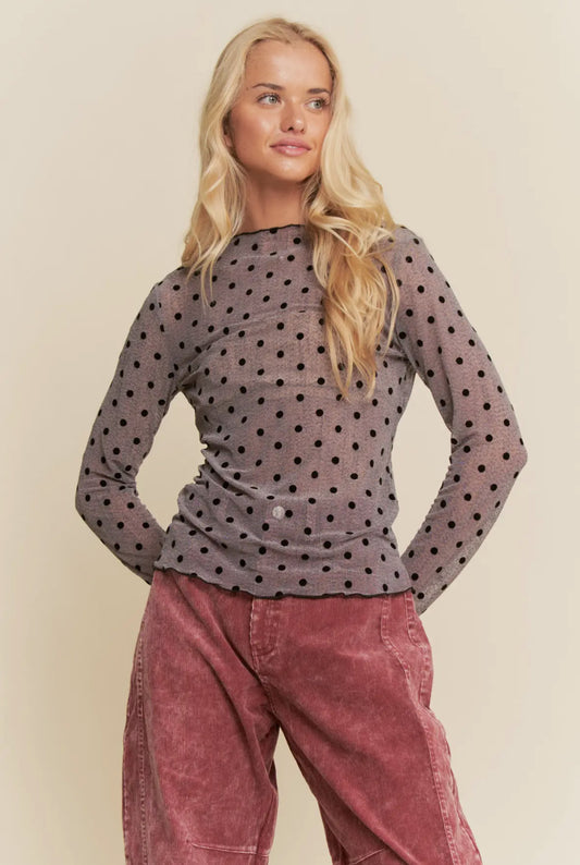 Collins Mesh Polka Dot Top, Mushroom