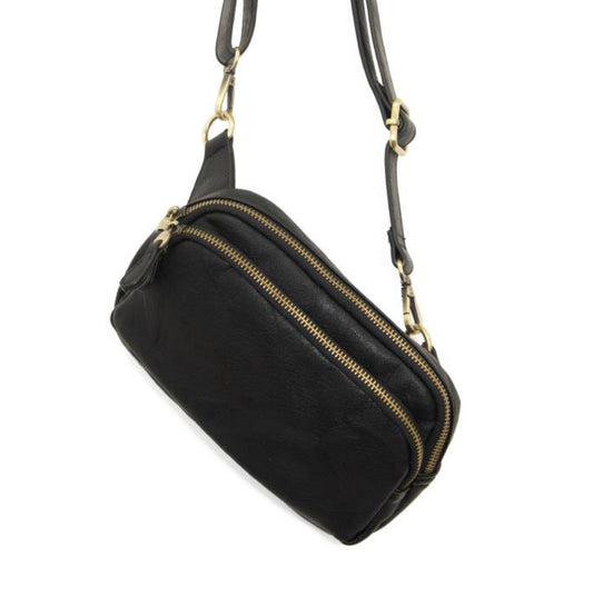 Kylie Double Zip Sling/Belt Bag, Black