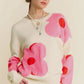 Ginny Floral Round Neck Loose Fit Sweater, Cream / Pink