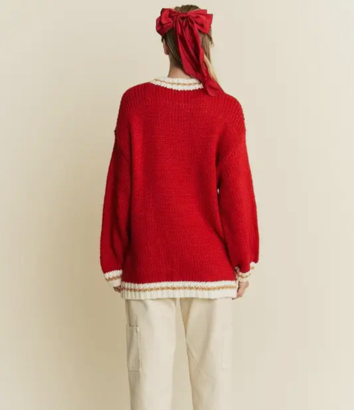 Merry Knitted Cozy Fit Sweater, Red