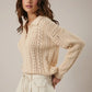 Graci Open Knit Polo Sweater, Beige