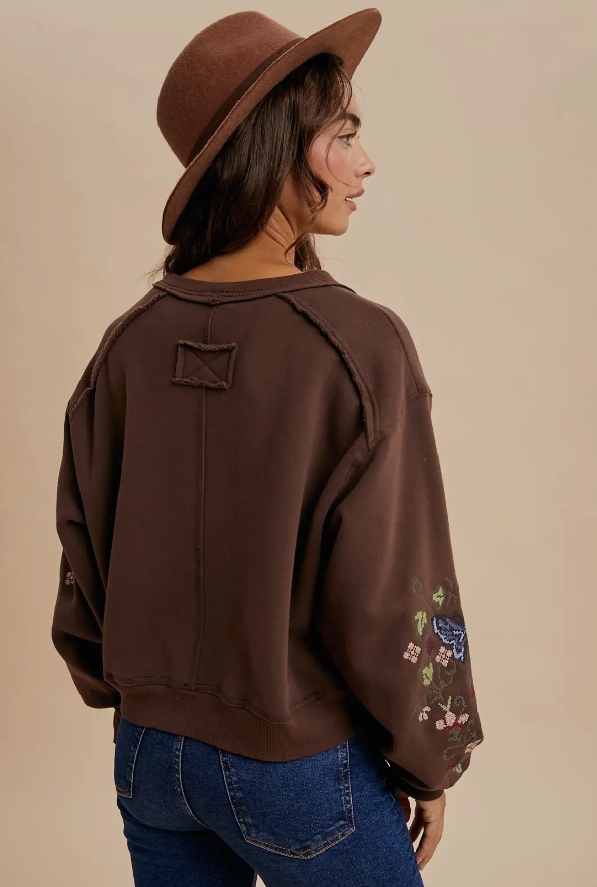 Roan Butterfly Embroidered Cardigan, Chestnut