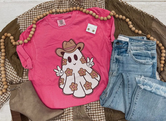 Ghost Cowgirl Graphic Tee, Pink Comfort Colors