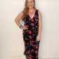 Brittany V-Neck Floral Slip Dress, Black Multi