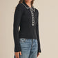 London Contrast Stitch Collared Sweater, Black / Ivory