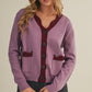 Danica Scalloped Button Cardigan, Mauve / Burgundy