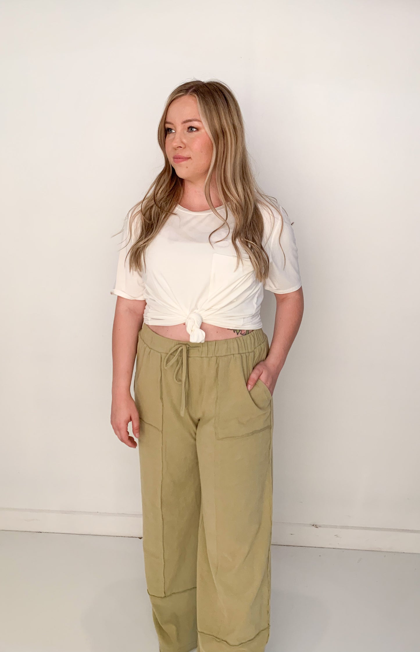 Libby Exposed Seam Wide Leg Lounge Pants, Sage