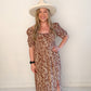 Sutton Floral Print Dress with Sweetheart Neckline, Brown