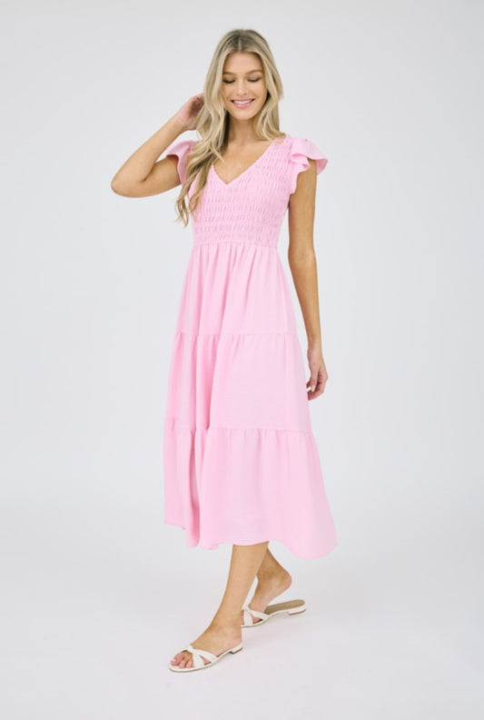 Lakin Flutter Sleeve Midi Dress, Light Pink