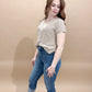 Belle Split Neck Short Sleeve Knit Pullover, Light Khaki