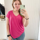 Bettie V-Neck Short Sleeve Jersey Tee, Fuchsia