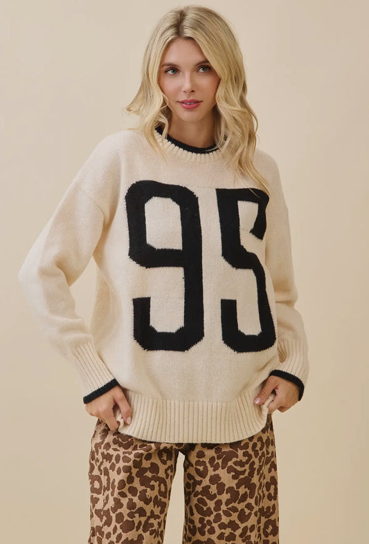 Loralai Number Knitted Sweater, Cream