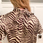 Zebra Mock Neck Puff Sleeve Blouse, Chocolate