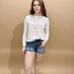 Penelope Pastel Striped Crewneck Sweater, Ivory / Multi