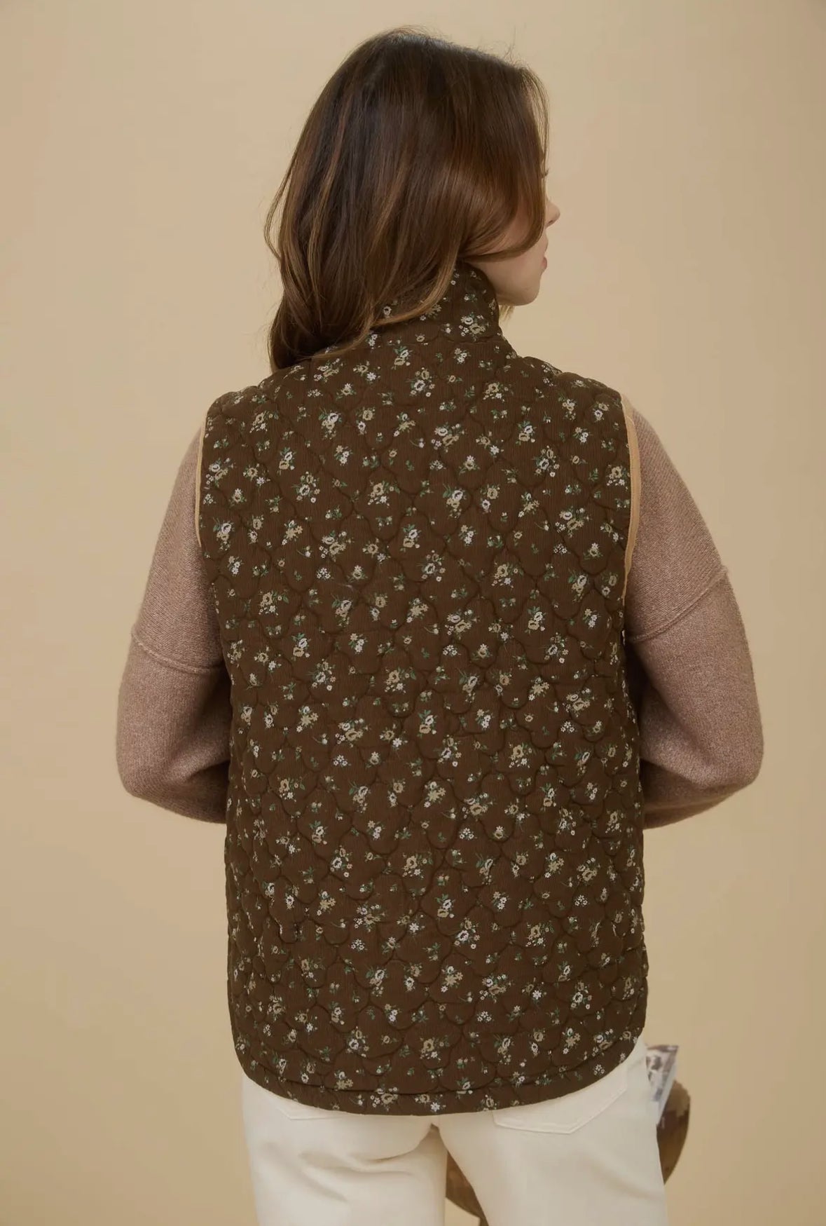 Letty Brown Floral Quilted Vests