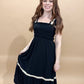Ivy Contrast Detail Smocked Ruffle Midi Dress, Black / Cream
