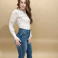 Elvie Floral Print Mesh Fitted Long Sleeve Top, Blush