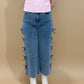 Gracie Wide Leg Crop Denim with Bow Detail
