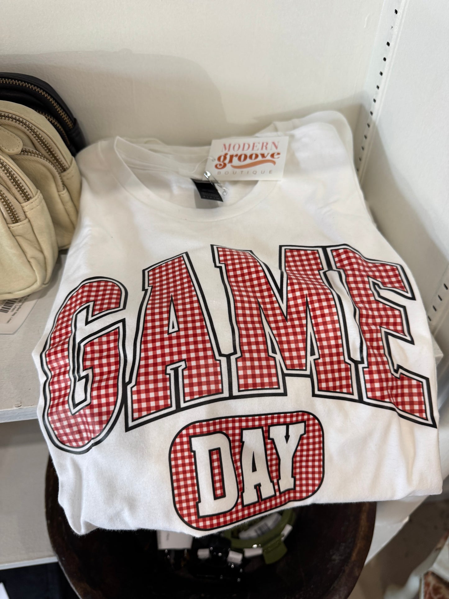 Gingham Game Day Graphic Tee, Red