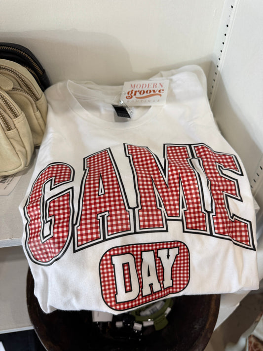 Gingham Game Day Graphic Tee, Red